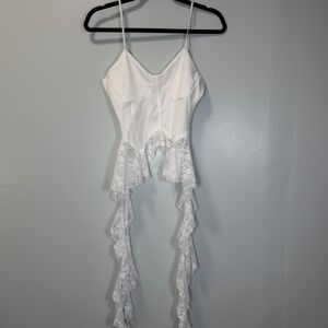 Do My Self White Gothic Corset Camisole Top with Long Cascading Lace Ruffles NWT